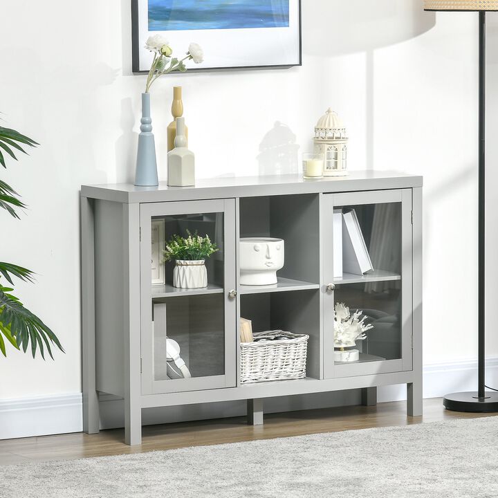 Modern Sideboard Buffet with Wine Rack, Buffet Cabinet with 2 Door Cabinet, 2 Open Shelves and Countertop for Dining Room, Buffet Table, Grey