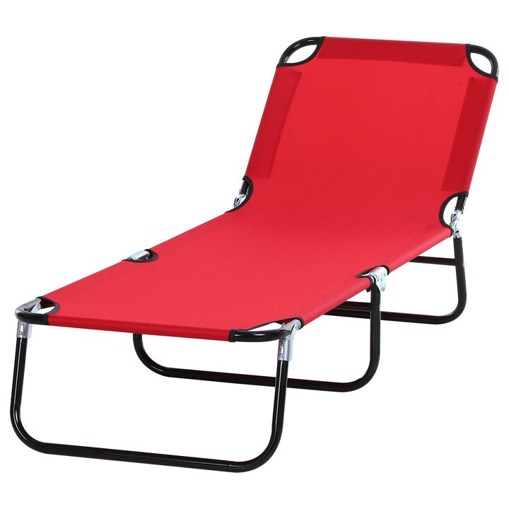 Portable Outdoor Sun Lounger, Lightweight Folding Chaise Lounge Chair w/ 5-Position Adjustable Backrest for Beach, Poolside and Patio, Red