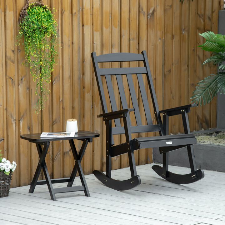 Wooden Outdoor Rocking Chair, 2-Piece Porch Rocker Set with Foldable Table for Patio, Backyard and Garden, Black