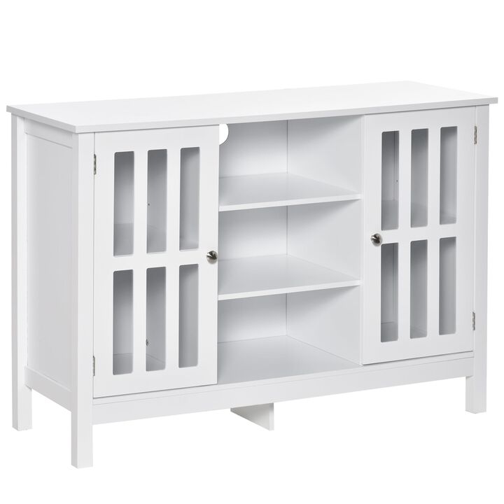 Modern Sideboard, Buffet Cabinet with Storage Shelves, Slatted Framed Doors and Cable Management Hole, White