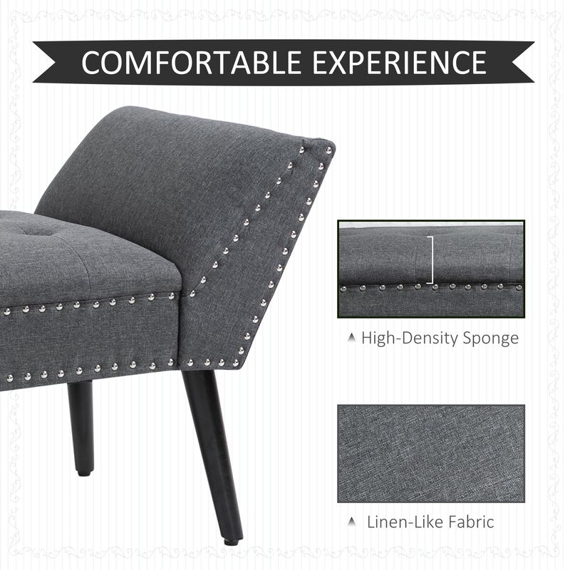 Modern Button Tufted Sitting Bench/Accent Fabric Upholstered Ottoman for Bedroom or Living Room  Charcoal Grey
