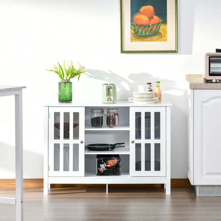 Modern Sideboard, Buffet Cabinet with Storage Shelves, Slatted Framed Doors and Cable Management Hole, White