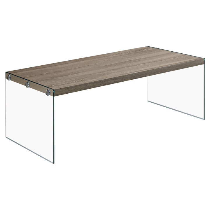 Monarch Specialties I 3054 Coffee Table, Accent, Cocktail, Rectangular, Living Room, 44"L, Tempered Glass, Laminate, Brown, Clear, Contemporary, Modern