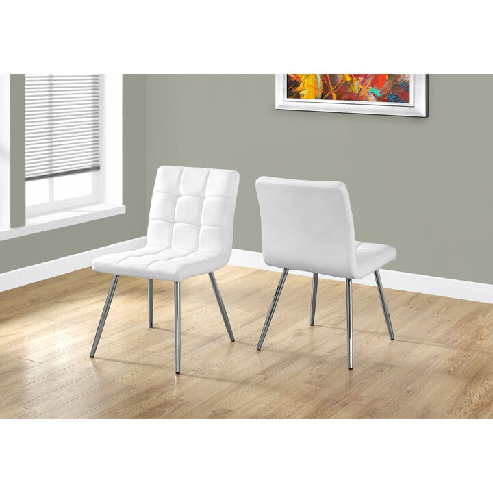 Monarch Specialties I 1071 Dining Chair, Set Of 2, Side, Upholstered, Kitchen, Dining Room, Pu Leather Look, Metal, White, Chrome, Contemporary, Modern