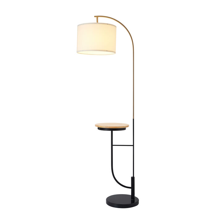Teamson Home - Danna Arc Floor Lamp with USB Port, Wood Table, Marble Base and White Shade