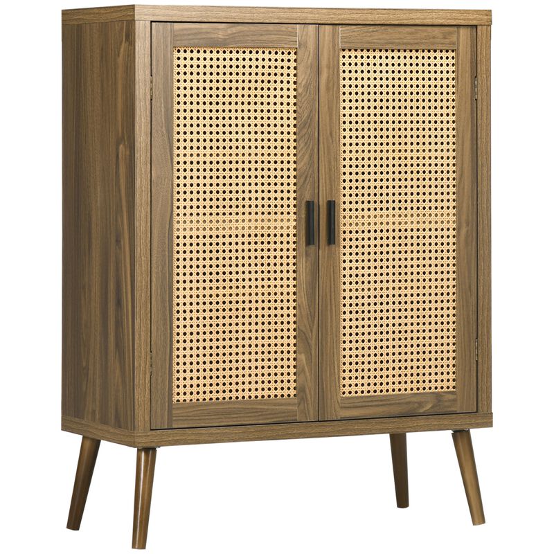 Sideboard Buffet Cabinet, Kitchen Storage Cabinet w/ Rattan Door, Adjustable Shel for Living Room, Dining Room, Brown