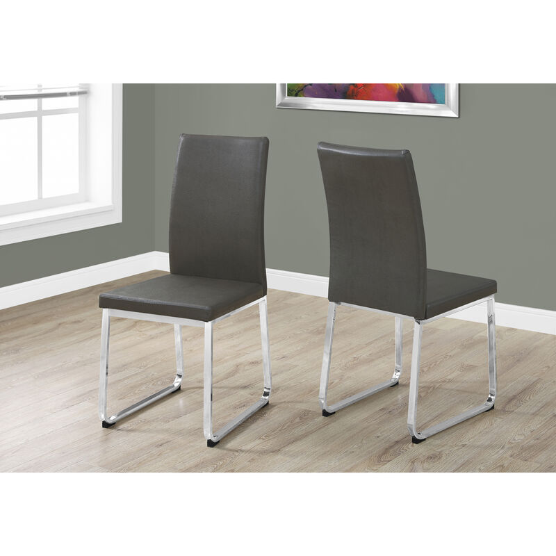Monarch Specialties I 1094 Dining Chair, Set Of 2, Side, Upholstered, Kitchen, Dining Room, Pu Leather Look, Metal, Grey, Chrome, Contemporary, Modern