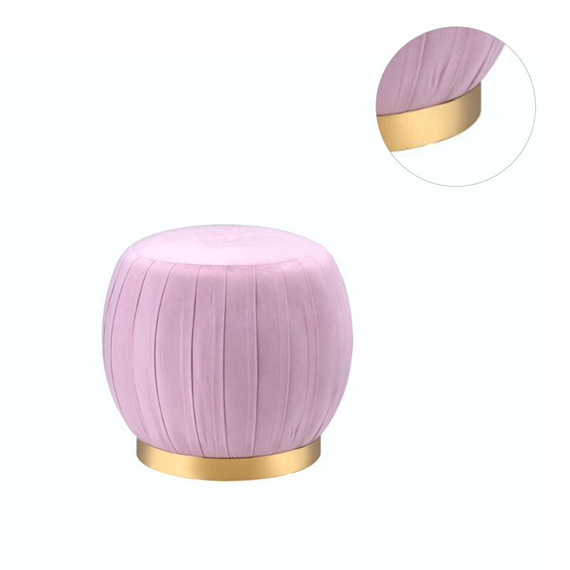 Round Ottoman with Gold Base in Pink