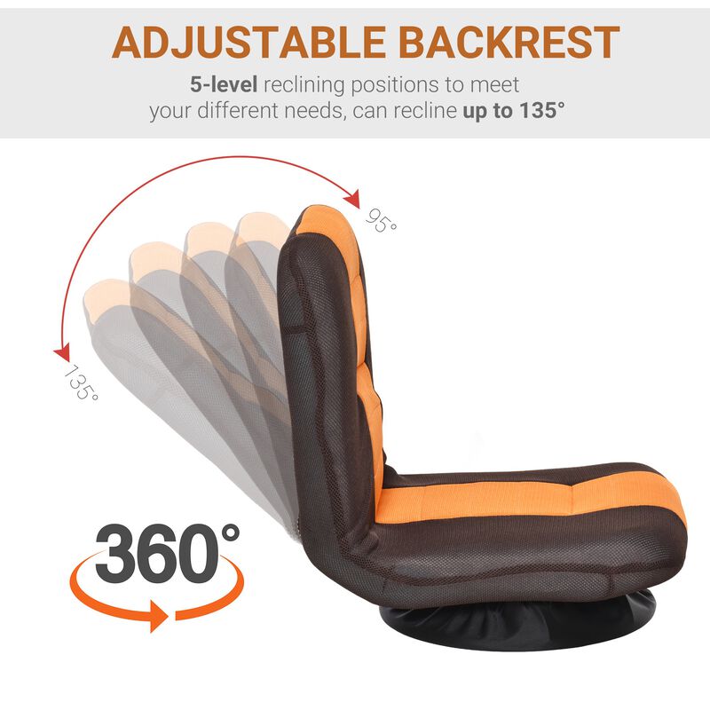 360 Degree Swivel Video Gaming Chair, Folding Floor Sofa 5-Position Adjustable Lazy Chair, Orange