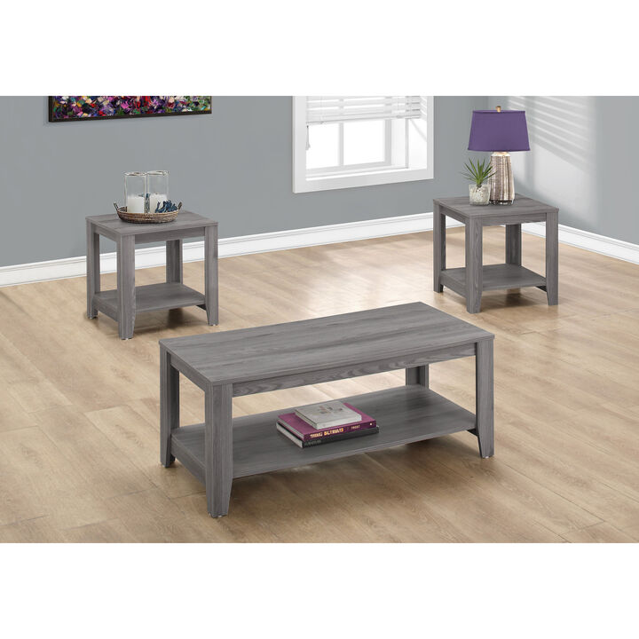 Monarch Specialties I 7991P Table Set, 3pcs Set, Coffee, End, Side, Accent, Living Room, Laminate, Grey, Transitional