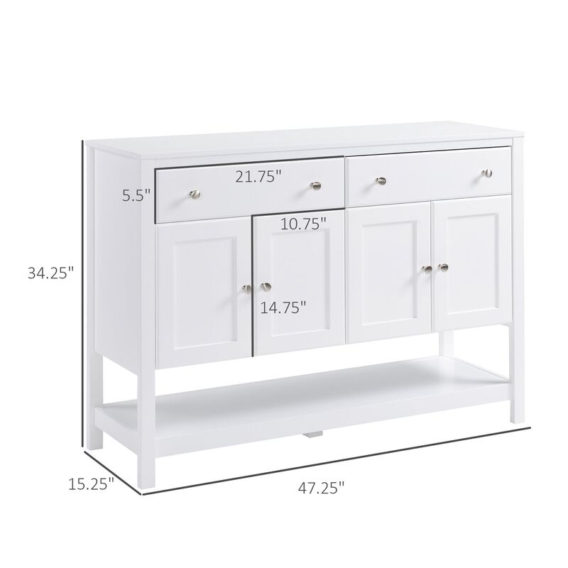 Modern Sideboard Buffet, Buffet Cabinet with Metal Hinge, Round Drawer Handle and Wide Cuontertop for Dining Room, Kitchen, Coffee Bar, White