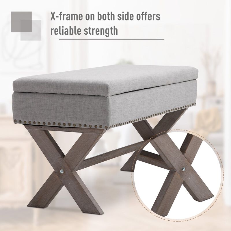 36" Rectangle Fabric Shoe Bench Storage Ottoman with Soft Sponge Cushion, for Living Room, Entryway, or Bedroom, Grey