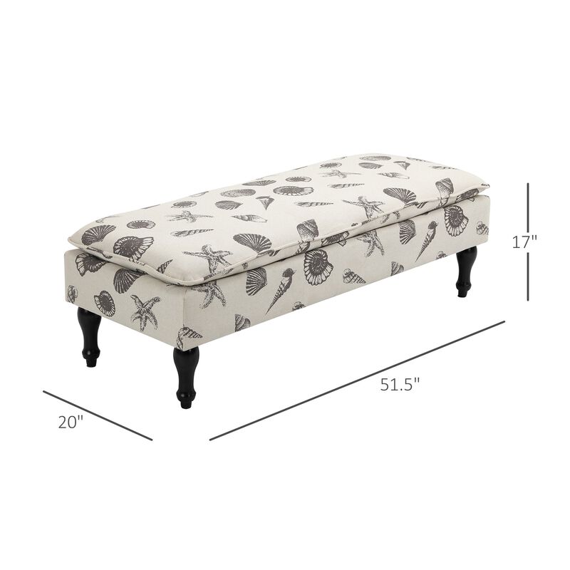 Linen-Touch Upholstered Fabric Ottoman Bench Bed Stool for Bedroom  Entryway  Living Room  Beige with Seashells