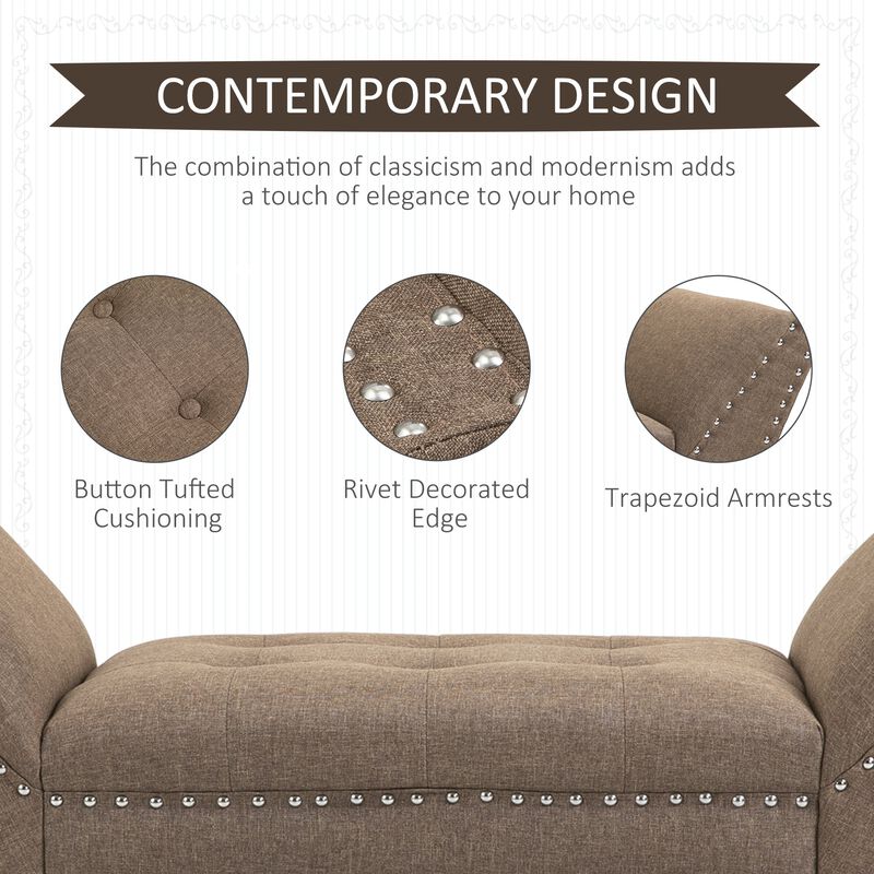 Modern Button Tufted Sitting Bench/Accent Fabric Upholstered Ottoman for Bedroom or Living Room  Brown