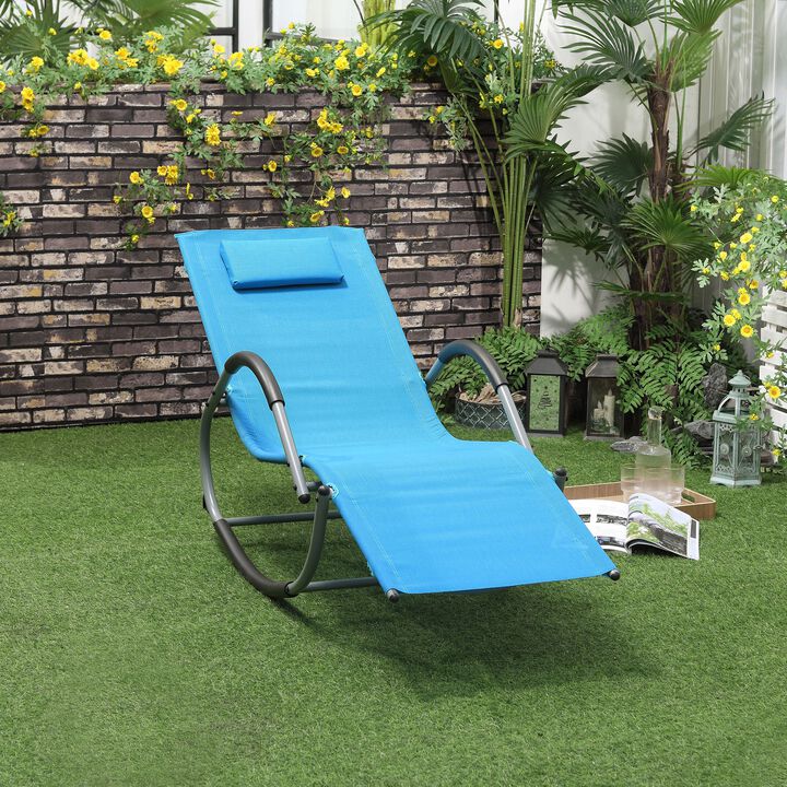 Rocking Chair, Zero Gravity Patio Chaise Sun Lounger, Outdoor Rocker, UV Water Resistant with Pillow, for Lawn, Garden or Pool - Sky Blue