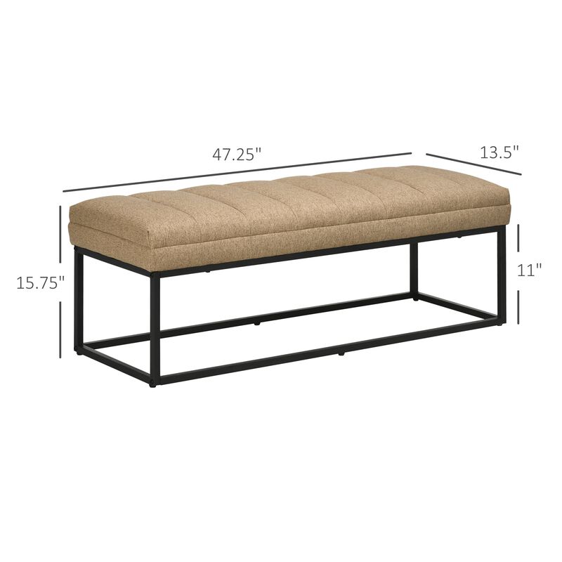 Upholstered Bedroom Bench, End of Bed Bench, Ottoman with Steel Legs, 47.25" x 13.5" x 15.75", Brown