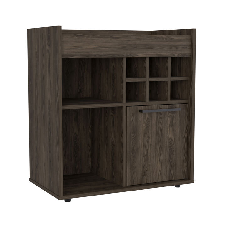 DEPOT E-SHOP Pasadena Bar Cabinet With Divisions, Two Concealed Shelves, Six Cubbies, Dark Walnut