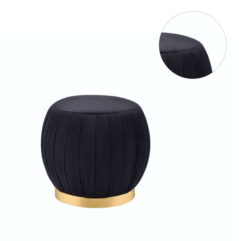 Round Ottoman with Gold Base in Black
