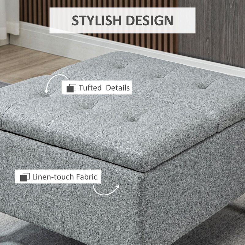 30" Storage Ottoman, Tufted Fabric Upholstered Square Coffee Table with Lift Top, Accent Footrest Footstool for Living Room, Light Grey