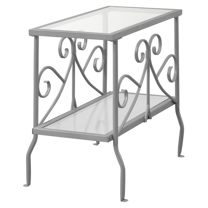 Monarch Specialties I 3106 Accent Table, Side, End, Nightstand, Lamp, Living Room, Bedroom, Metal, Tempered Glass, Grey, Clear, Traditional