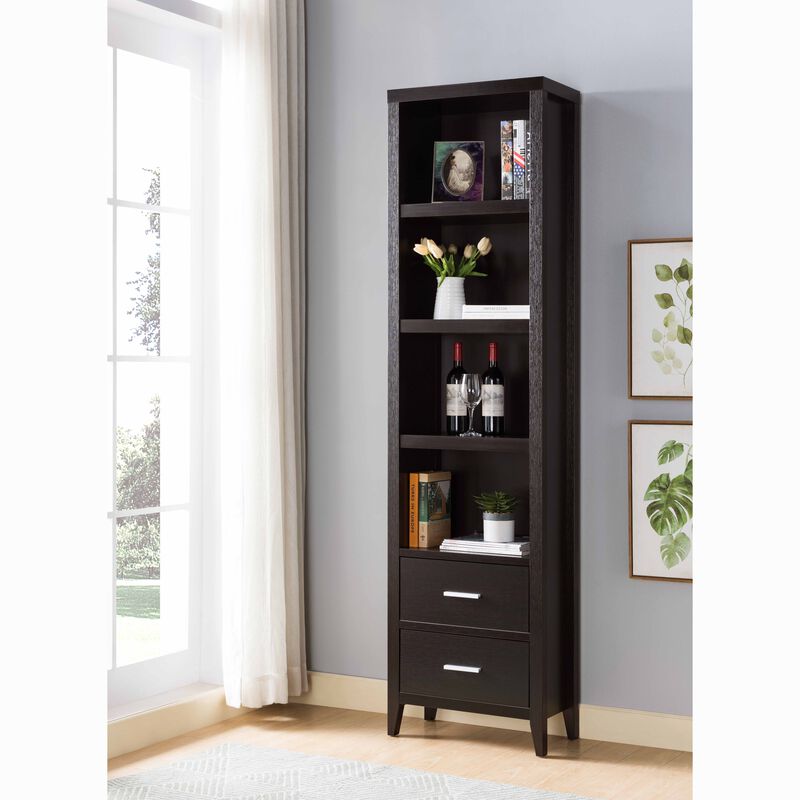 Red Cocoa Media Pier with 4 Shelves and 2 Drawers Bookcase