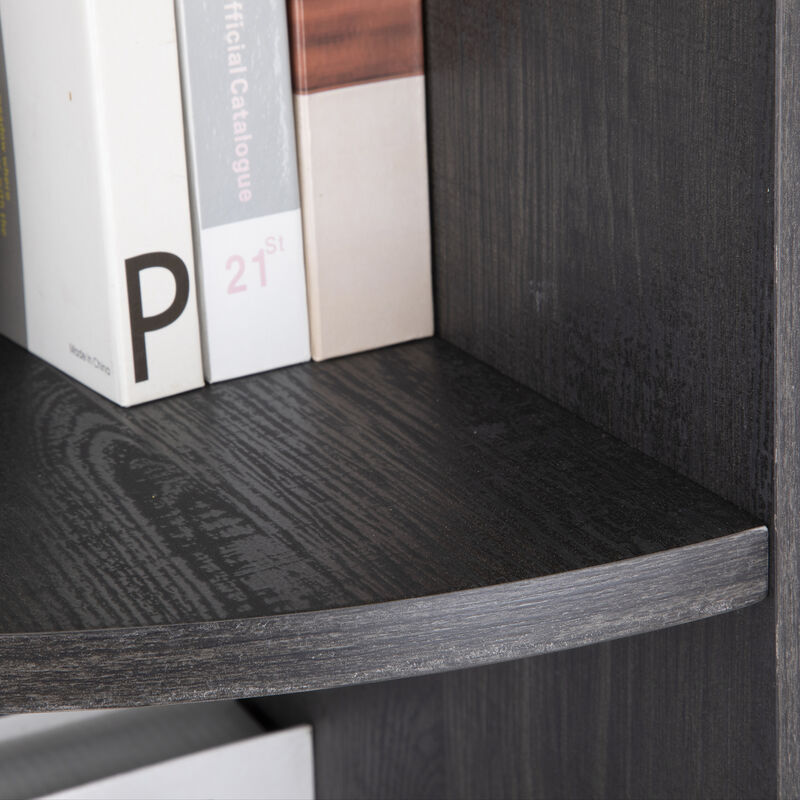 Distressed Black 5 Tier Corner Bookcase Wooden Display Shelf Storage Rack Multipurpose Shelving Unit