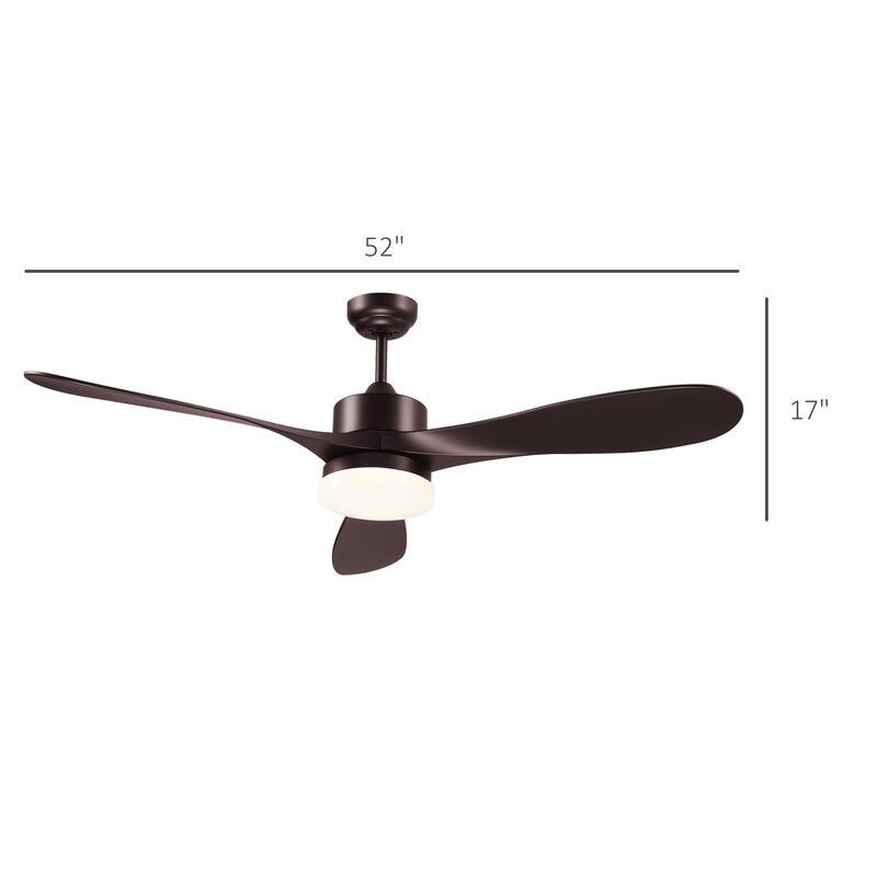52" Reversible 3 Blades Ceiling Fan with Light, Modern Indoor Mount LED Lighting Fan with Remote Control, for Bedroom, and Living Room, Brown