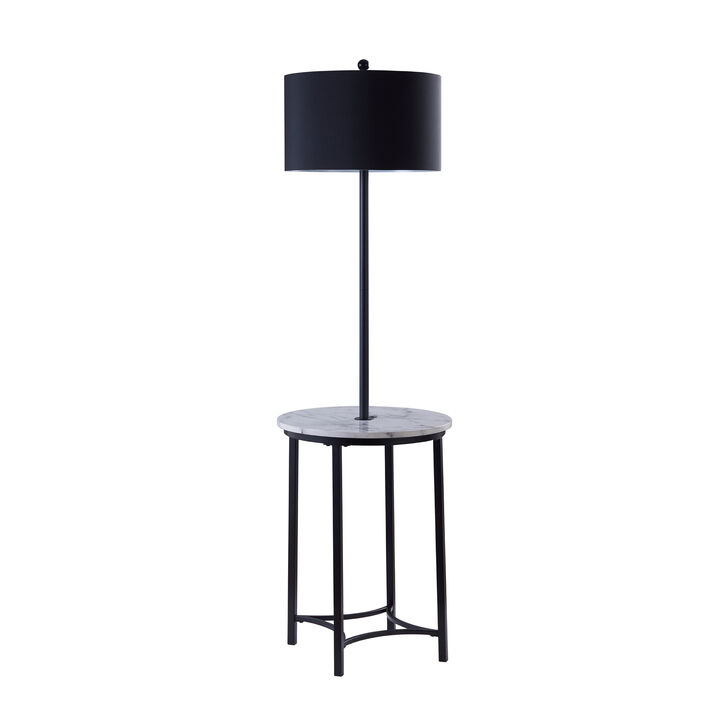 Teamson Home Shenna Floor Lamp with Table and Built-In USB, Faux Marble/Black
