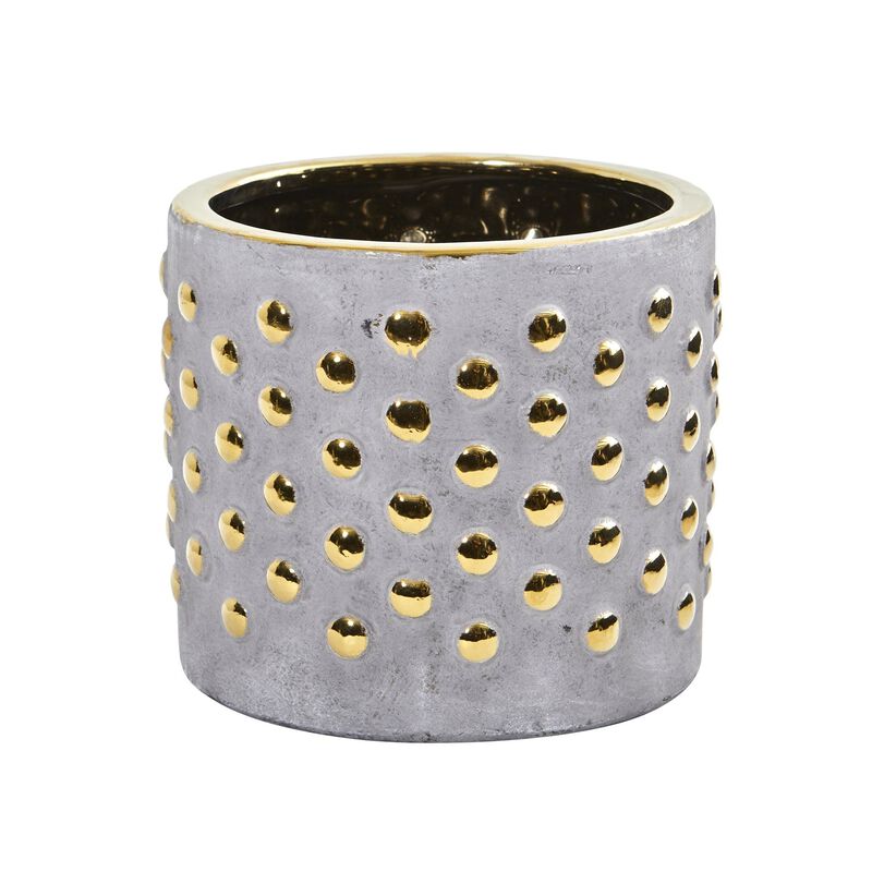 Nearly Natural 7-in Regal Stone Hobnail Planter with Gold Accents