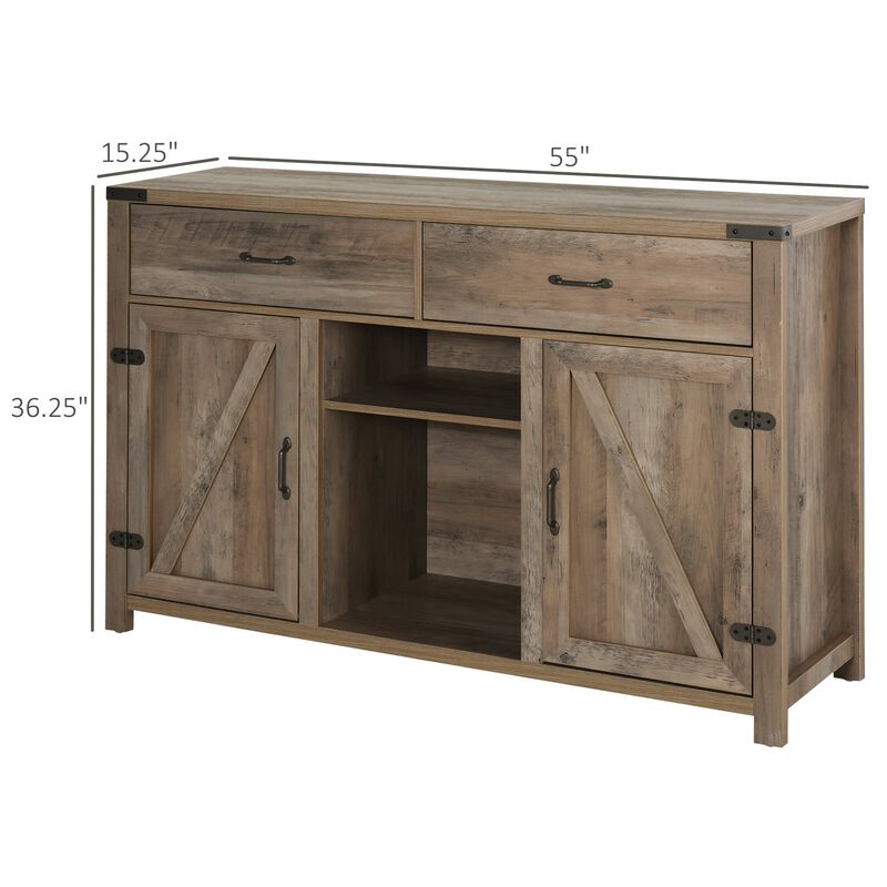 Sideboard Storage Buffet Cabinet Buffet Table Wooden Retro Farmhouse Sideboard with X-Shaped Wine Rack 2 Drawers Cabinets, Antique Grey