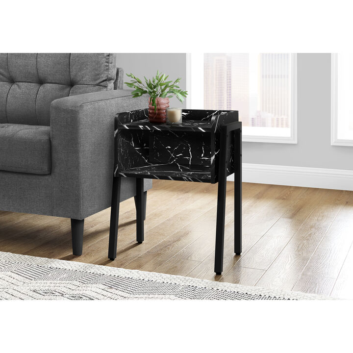 Monarch Specialties I 3590 Accent Table, Side, End, Nightstand, Lamp, Living Room, Bedroom, Metal, Laminate, Black Marble Look, Contemporary, Modern
