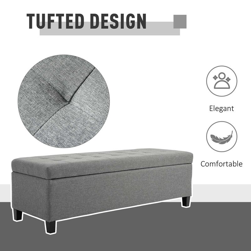 50" Storage Ottoman Bench, Upholstered Ottoman Foot Rest with Linen Fabric and Soft Close Lid for Entryway, Gray