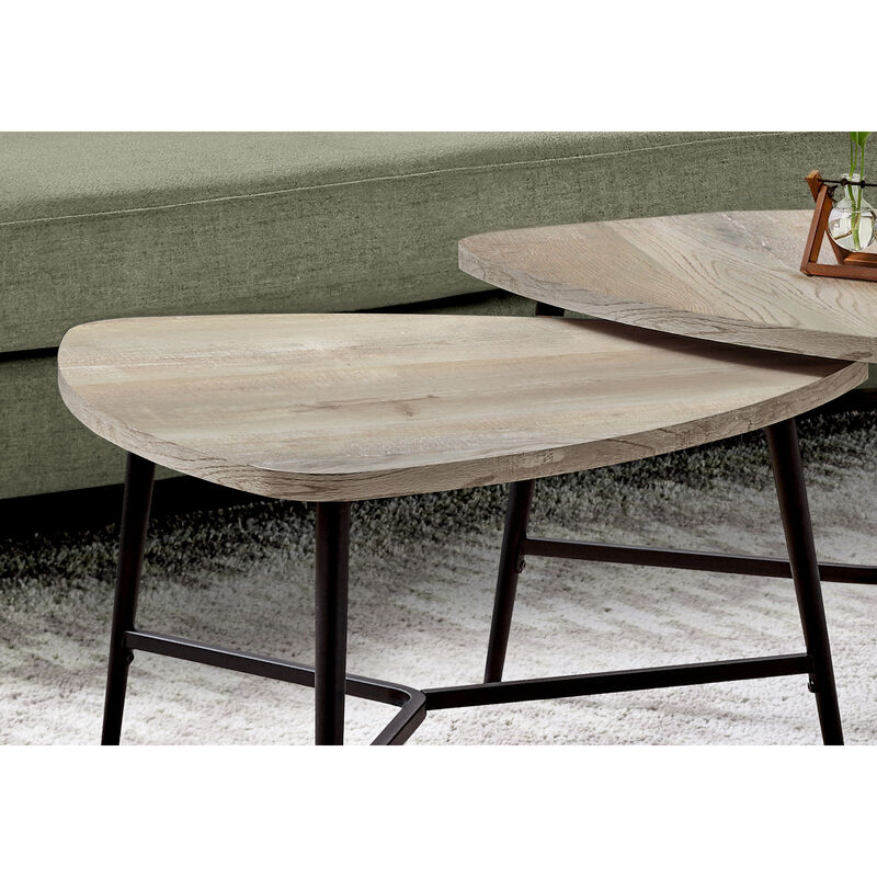 Monarch Specialties I 7939P Table Set, 2pcs Set, Coffee, End, Side, Accent, Living Room, Metal, Laminate, Beige, Black, Contemporary, Modern