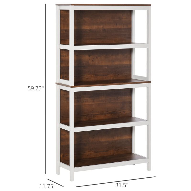 Modern 4 Tier Bookshelf Bookcase Utility Storage Shelf Organizer for Home Study Office with Display Rack  White/Walnut