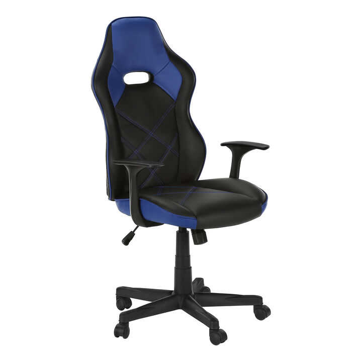 Monarch Specialties I 7328 Office Chair, Gaming, Adjustable Height, Swivel, Ergonomic, Armrests, Computer Desk, Work, Pu Leather Look, Metal, Blue, Black, Contemporary, Modern