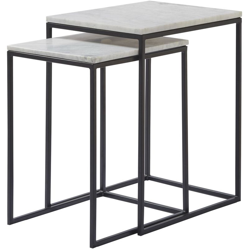 Set of 2 Black and White Powder Coated Outdoor Nesting Tables 20"