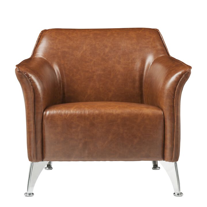 Leatherette Accent Chair with Track Armrest and Welt Trim Details