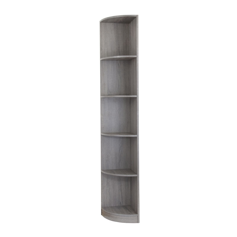 Distressed Grey 5 Tier Corner Bookcase Wooden Display Shelf Storage Rack Multipurpose Shelving Unit