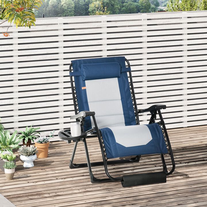 Zero Gravity Lounger Chair, Folding Reclining Patio Chair with Cup Holder, Headrest, Footrest, for Poolside, Camping, Blue