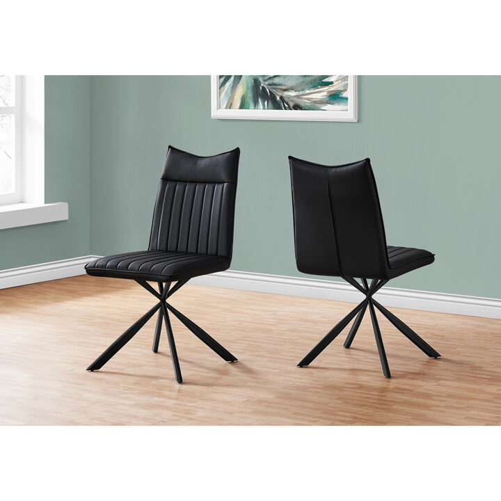 Monarch Specialties I 1215 Dining Chair, Set Of 2, Side, Upholstered, Kitchen, Dining Room, Pu Leather Look, Metal, Black, Contemporary, Modern