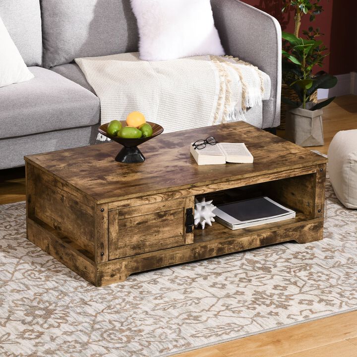 Rustic Coffee Table with Storage, Vintage Coffee Table for Living Room Furniture, Cocktail Table with Cabinet, Open Storage Compartments, Brown
