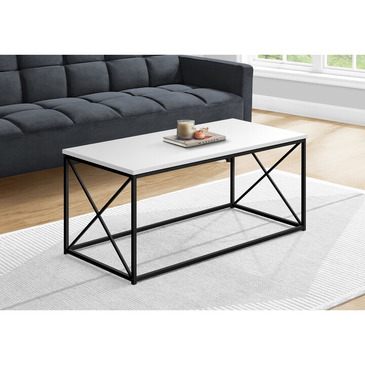 Monarch Specialties I 3780 Coffee Table, Accent, Cocktail, Rectangular, Living Room, 40"L, Metal, Laminate, White, Black, Contemporary, Modern