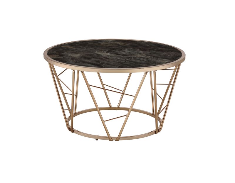 ACME Cicatrix Coffee Table, Faux Black Marble Glass & Champagne Finish