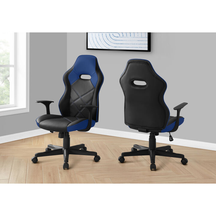 Monarch Specialties I 7328 Office Chair, Gaming, Adjustable Height, Swivel, Ergonomic, Armrests, Computer Desk, Work, Pu Leather Look, Metal, Blue, Black, Contemporary, Modern