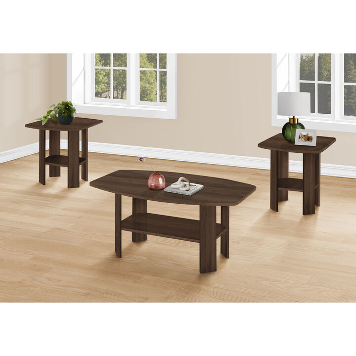 Monarch Specialties I 7872P Table Set, 3pcs Set, Coffee, End, Side, Accent, Living Room, Laminate, Walnut, Transitional