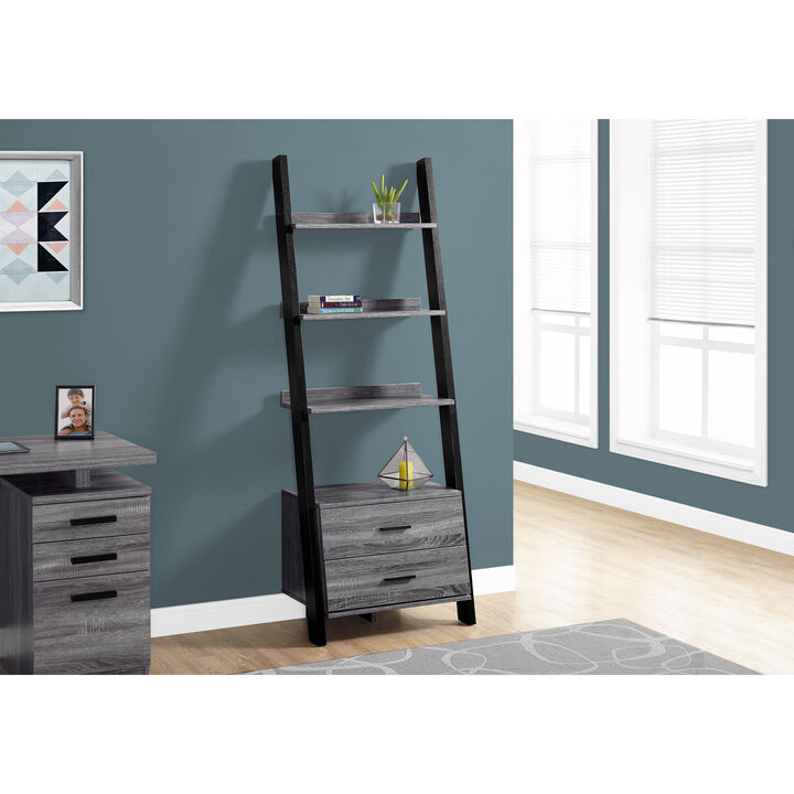 Monarch Specialties I 2755 Bookshelf, Bookcase, Etagere, Ladder, 4 Tier, 69"H, Office, Bedroom, Laminate, Grey, Black, Contemporary, Modern