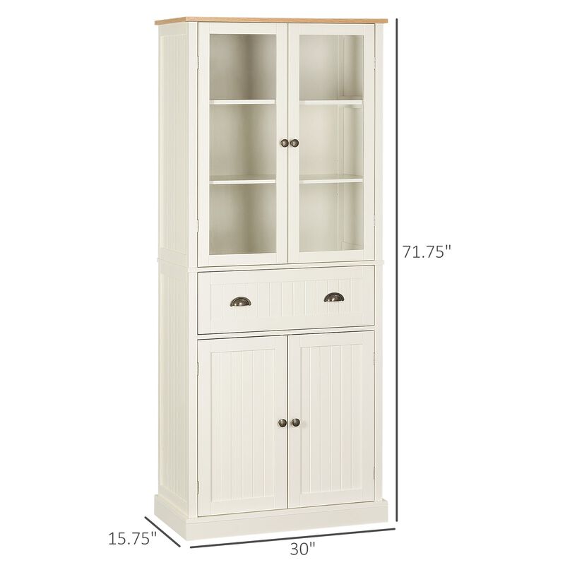 Freestanding Kitchen Pantry, 5-tier Storage Cabinet with Adjustable Shelves and Drawer for Living Room, Dining Room, White