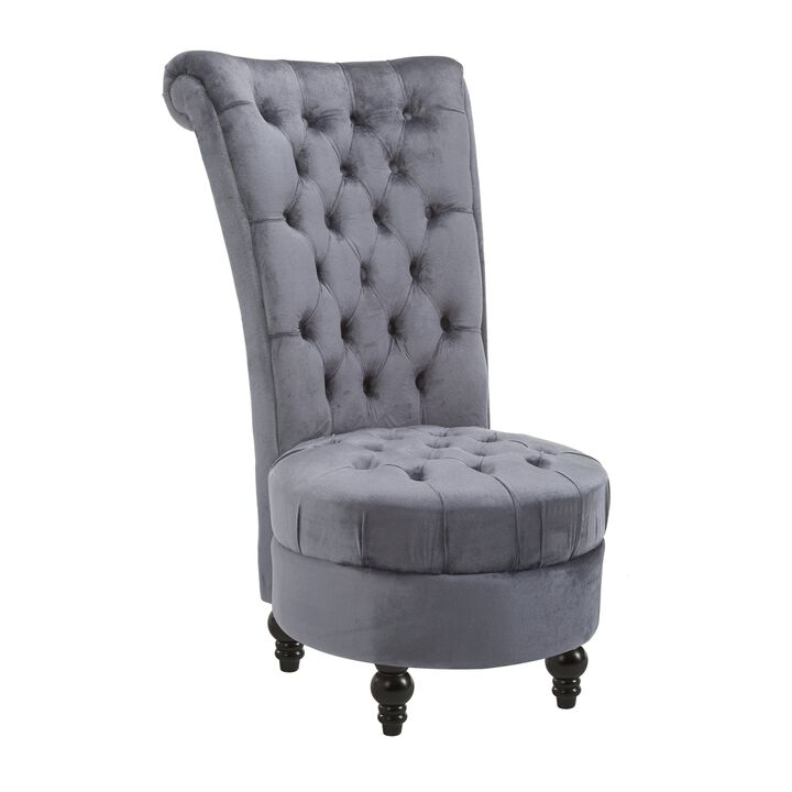 Retro High Back Armless Royal Accent Chair Fabric Upholstered Tufted Seat for Living Room, Dining Room and Bedroom, Grey