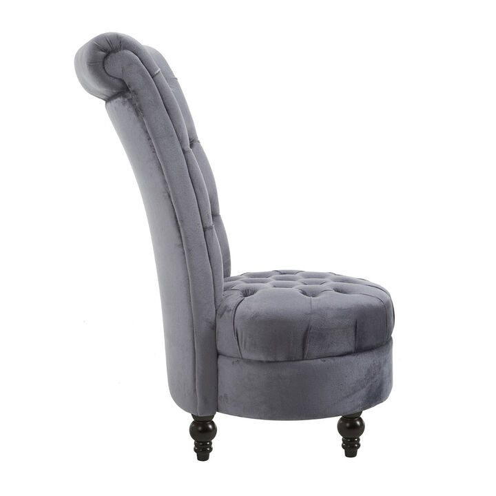 Retro High Back Armless Royal Accent Chair Fabric Upholstered Tufted Seat for Living Room, Dining Room and Bedroom, Grey