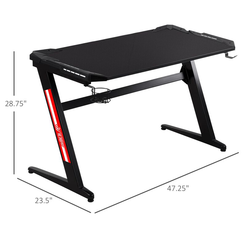 Gaming Desk, Z-Shaped Computer Desk with Protective Corner Cover, Cup Holder and Headphone Hook, Cable Management Holes, Gaming Table, Black